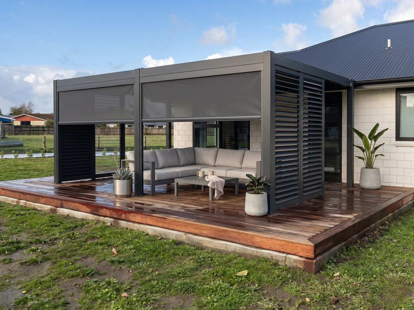 FlexiLouvre Lite Freestanding 3x4m Charcoal Grey
